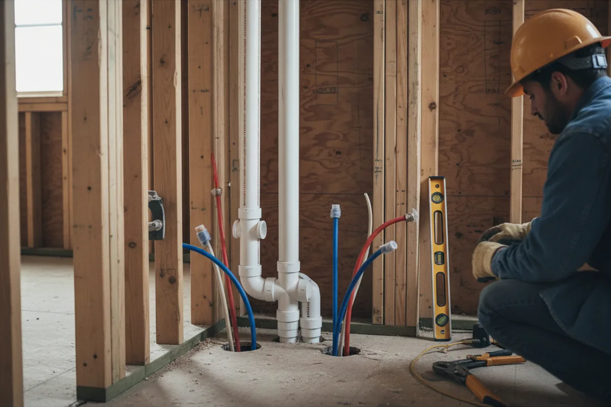 Drain and supply rough-in during Drain Cleaning in Grantville